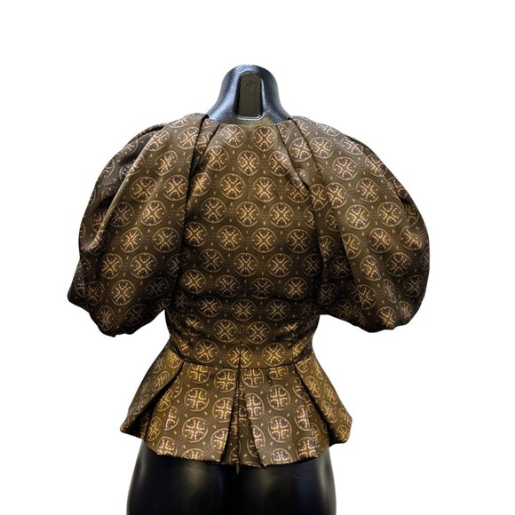 NWT Antonio Melani Brown Print Blouse With Puff Sleeves Size 0 - Picture 2 of 7